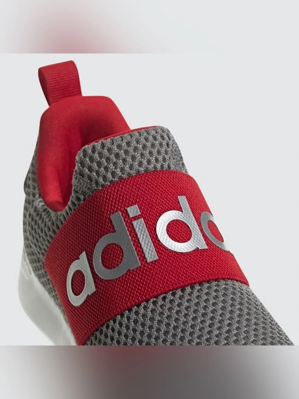 adidas Toddler Grey Mesh Slip-On Sneaker with Red Strap